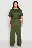 Womens Plus Daisy Brushed Knit Drawstring Hem Tee, 3X