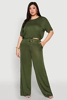 Womens Plus Daisy Brushed Knit Drawstring Hem Tee, 3X