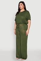 Womens Plus Daisy Brushed Knit Drawstring Hem Tee, 3X