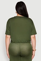 Womens Plus Daisy Brushed Knit Drawstring Hem Tee, 3X