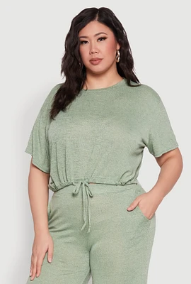 Womens Plus Daisy Brushed Knit Drawstring Hem Tee,