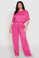 Womens Plus Size Daisy Brushed Knit Drawstring Hem Tee, Pink, Size 3X