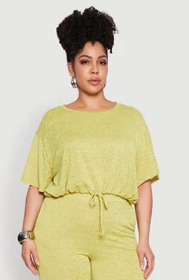 Womens Plus Daisy Brushed Knit Drawstring Hem Tee,