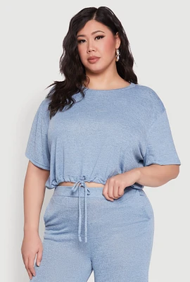 Womens Plus Daisy Brushed Knit Drawstring Hem Tee,