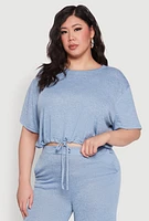 Womens Plus Daisy Brushed Knit Drawstring Hem Tee,