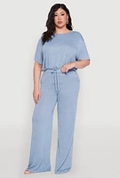 Womens Plus Daisy Brushed Knit Drawstring Hem Tee,