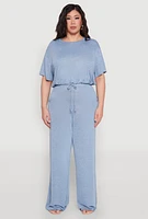 Womens Plus Daisy Brushed Knit Drawstring Hem Tee,