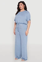Womens Plus Daisy Brushed Knit Drawstring Hem Tee,