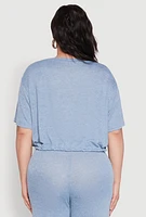 Womens Plus Daisy Brushed Knit Drawstring Hem Tee,