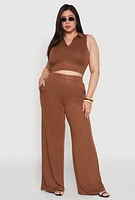 Womens Plus Size Daisy Sleeveless Cropped Polo Top, Brown, Size 1X