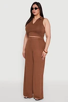 Womens Plus Size Daisy Sleeveless Cropped Polo Top, Brown, Size 1X