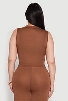 Womens Plus Size Daisy Sleeveless Cropped Polo Top, Brown, Size 1X