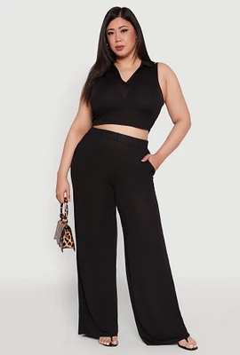 Womens Plus Size Daisy High Waisted Wide Leg Palazzo Pants, Black, Size 2X