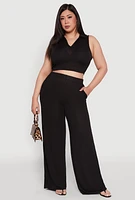 Womens Plus Size Daisy High Waisted Wide Leg Palazzo Pants, Black, Size 2X
