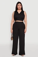 Womens Plus Size Daisy High Waisted Wide Leg Palazzo Pants, Black, Size 2X
