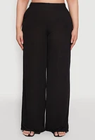 Womens Plus Size Daisy High Waisted Wide Leg Palazzo Pants, Black, Size 2X