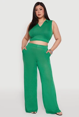 Womens Plus Daisy High Waisted Wide Leg Palazzo Pants,