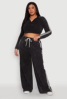 Womens Plus Size Daisy Mineral Wash Varsity Stripe Crop Top, Grey, Size 2X