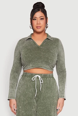 Womens Plus Daisy Mineral Wash Varsity Stripe Crop Top, 1X