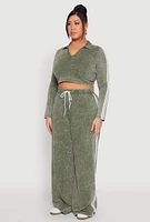 Womens Plus Daisy Mineral Wash Varsity Stripe Crop Top,