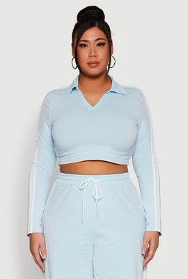 Womens Plus Daisy Mineral Wash Varsity Stripe Crop Top,