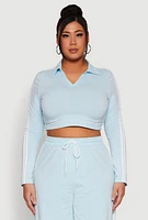 Womens Plus Daisy Mineral Wash Varsity Stripe Crop Top,