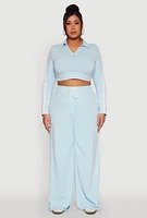 Womens Plus Daisy Mineral Wash Varsity Stripe Crop Top,