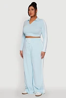 Womens Plus Daisy Mineral Wash Varsity Stripe Crop Top,