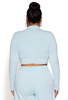 Womens Plus Size Daisy Mineral Wash Varsity Stripe Crop Top, Blue, Size 1X
