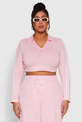Womens Plus Daisy Mineral Wash Varsity Stripe Crop Top, 3X