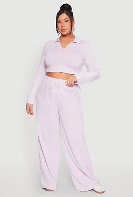 Womens Plus Size Daisy Mineral Wash Varsity Stripe Sweatpants, Purple, Size 1X