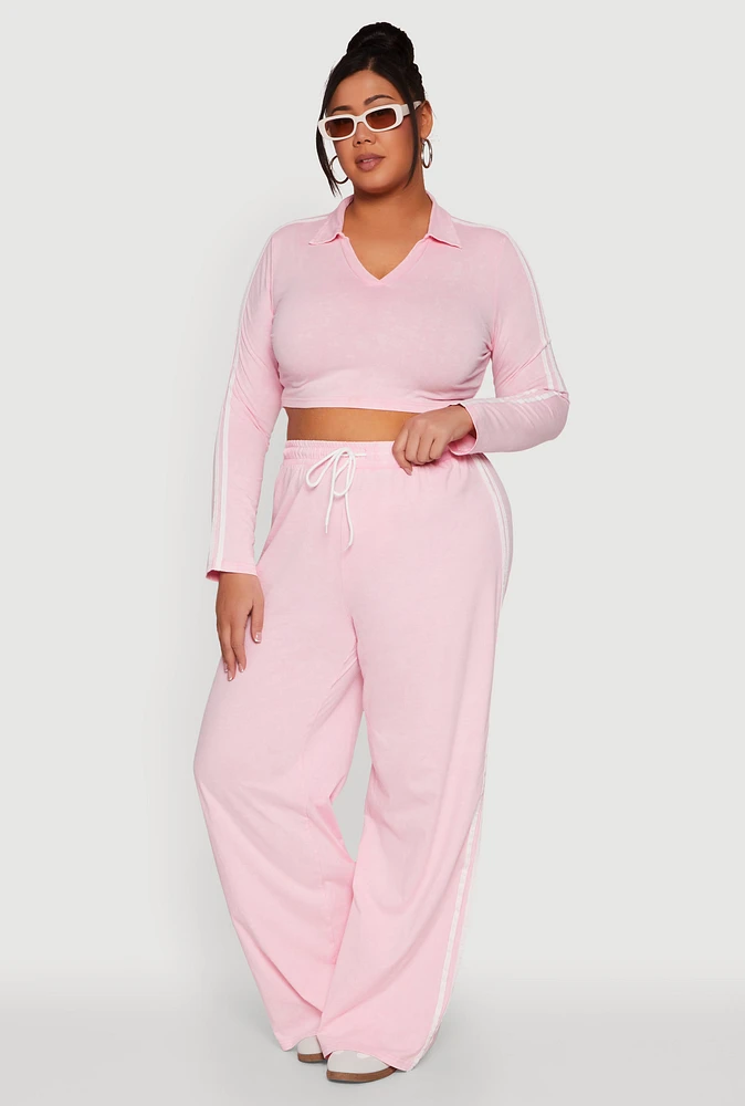 Womens Plus Size Daisy Mineral Wash Varsity Stripe Sweatpants, Pink, Size 1X