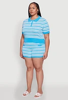 Womens Plus Daisy Striped Cropped Polo Shirt,