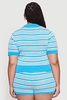 Womens Plus Daisy Striped Cropped Polo Shirt,