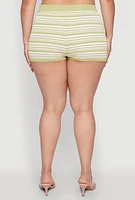 Womens Plus Daisy Striped Button Detail Shorts,