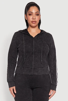 Womens Plus Size Daisy Varsity Stripe Zip Front Hoodie, Black, Size 3X