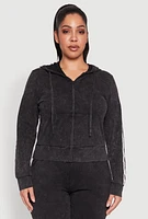 Womens Plus Size Daisy Varsity Stripe Zip Front Hoodie, Black, Size 3X