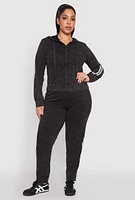 Womens Plus Size Daisy Varsity Stripe Zip Front Hoodie, Black, Size 3X