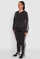 Womens Plus Size Daisy Varsity Stripe Zip Front Hoodie, Black, Size 3X