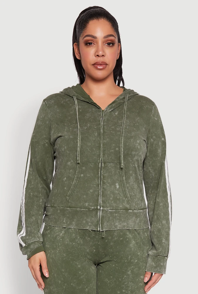 Womens Plus Daisy Varsity Stripe Zip Front Hoodie,
