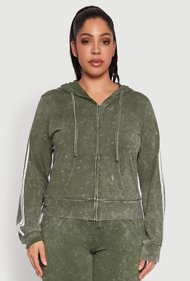 Womens Plus Daisy Varsity Stripe Zip Front Hoodie,