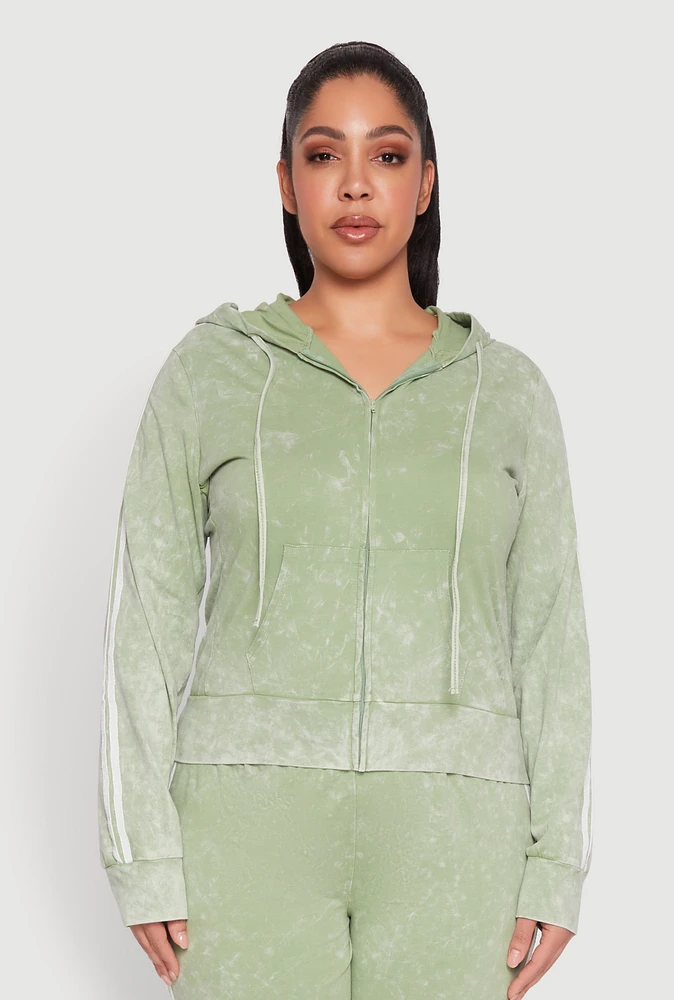 Womens Plus Size Daisy Varsity Stripe Zip Front Hoodie, Green, Size 2X
