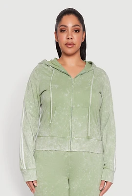 Womens Plus Size Daisy Varsity Stripe Zip Front Hoodie, Green, Size 2X