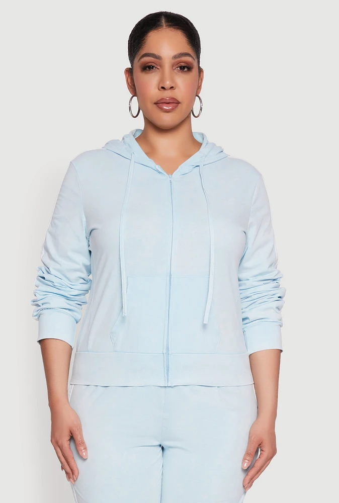 Womens Plus Daisy Varsity Stripe Zip Front Hoodie,