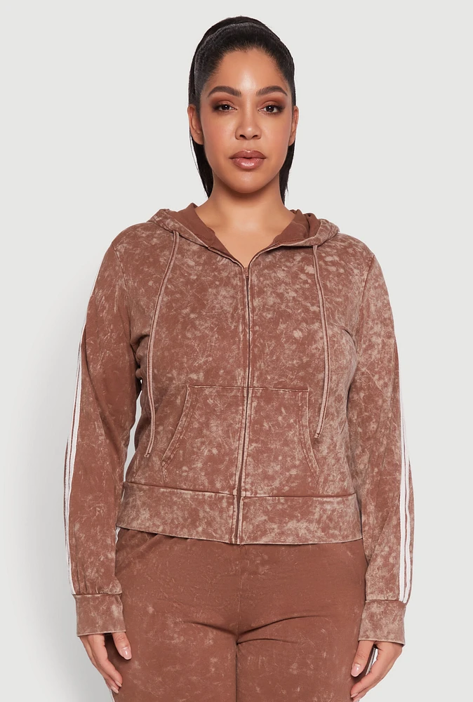 Womens Plus Daisy Varsity Stripe Zip Front Hoodie, 3X