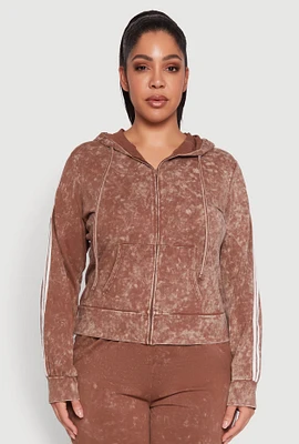 Womens Plus Daisy Varsity Stripe Zip Front Hoodie, 3X