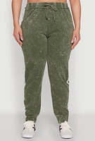 Womens Plus Daisy Varsity Stripe Drawstring Joggers, Green,
