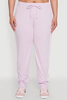 Womens Plus Size Daisy Varsity Stripe Drawstring Joggers, Purple, Size 2X