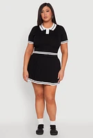 Womens Plus Size Daisy Varsity Stripe Crop Polo Tee, Black, Size 1X