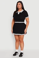 Womens Plus Size Daisy Varsity Stripe Crop Polo Tee, Black, Size 1X